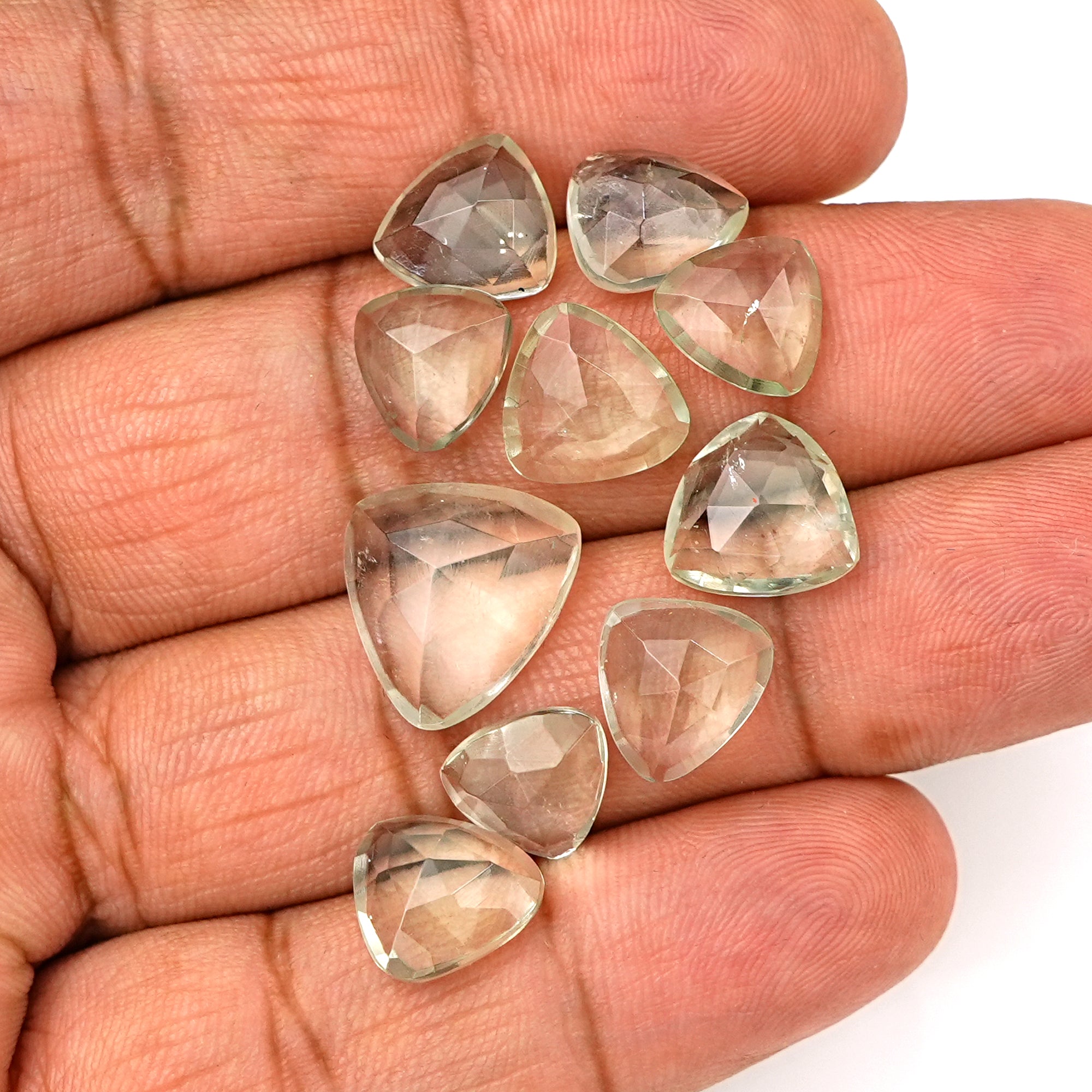 Prasiolite Rose Cut Cabochon | Trillion Green Amethyst Gemstone for Jewelry Making - 10 Pieces