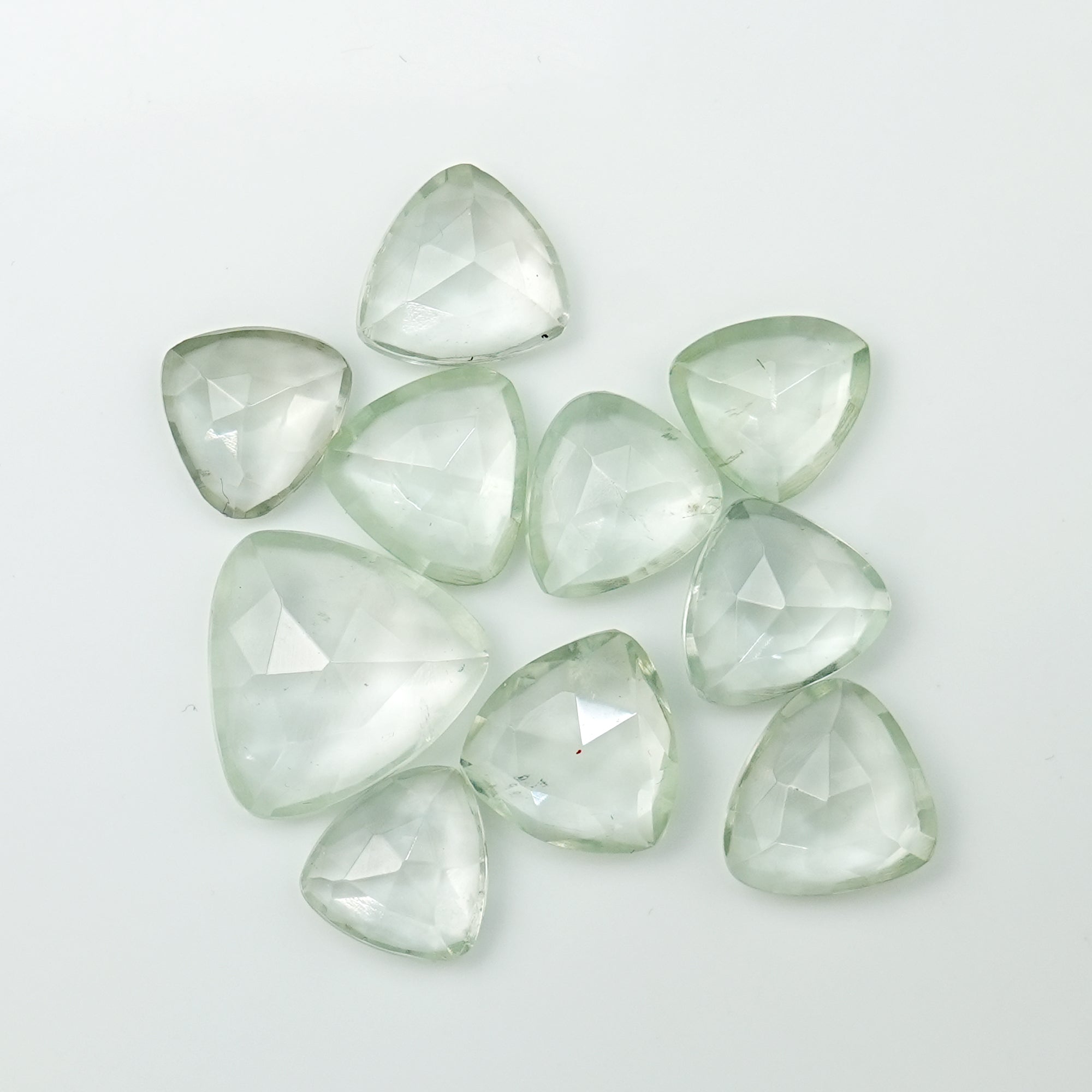 Prasiolite Rose Cut Cabochon | Trillion Green Amethyst Gemstone for Jewelry Making - 10 Pieces