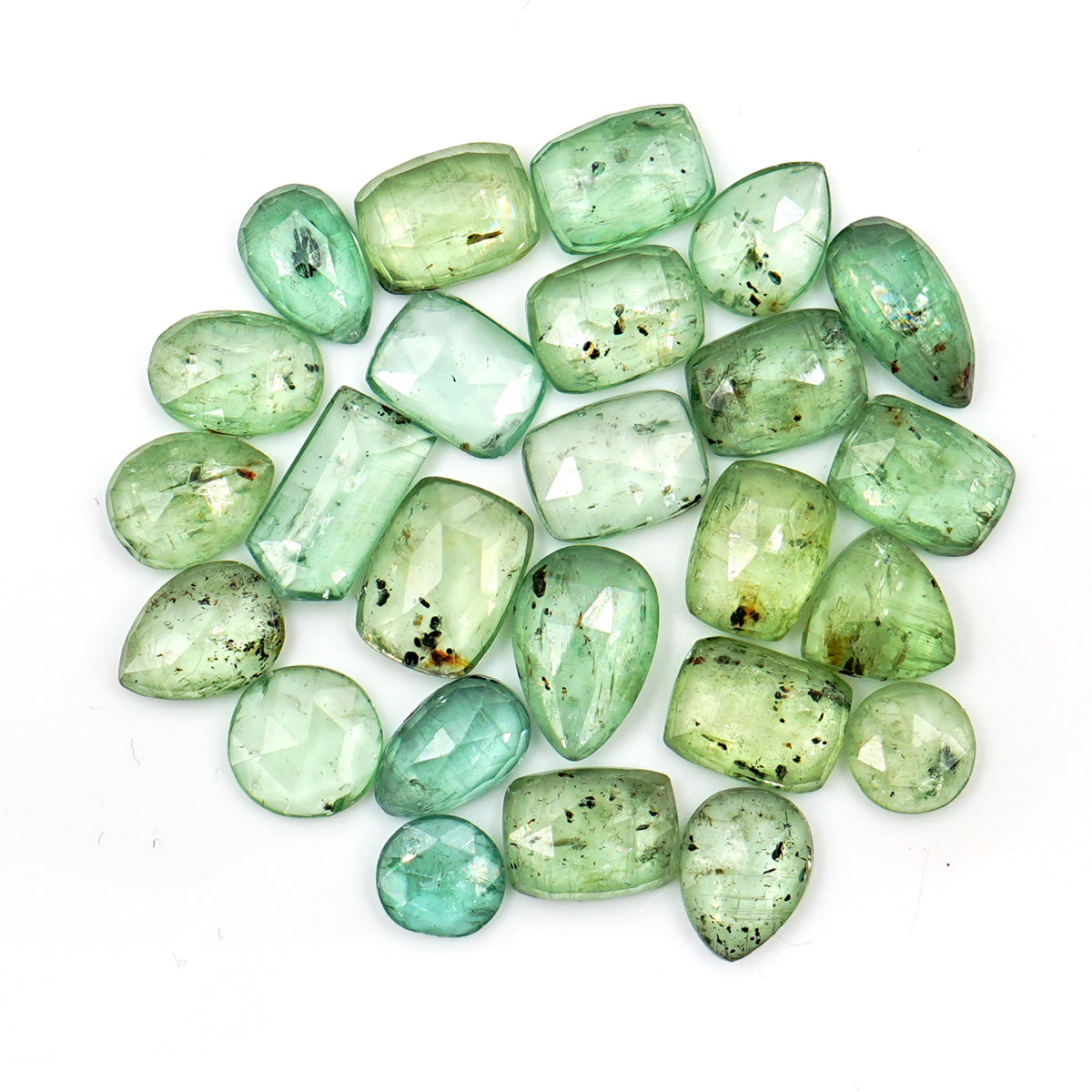 Green Kyanite Rosecut Freeform Cabochons | Faceted Natural Gems for Jewelry Making - 25 Pieces