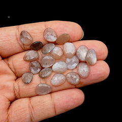 Grey Moonstone Rose Cut Cabochons | Freeform Gemstones for Jewelry Making - 20 pieces