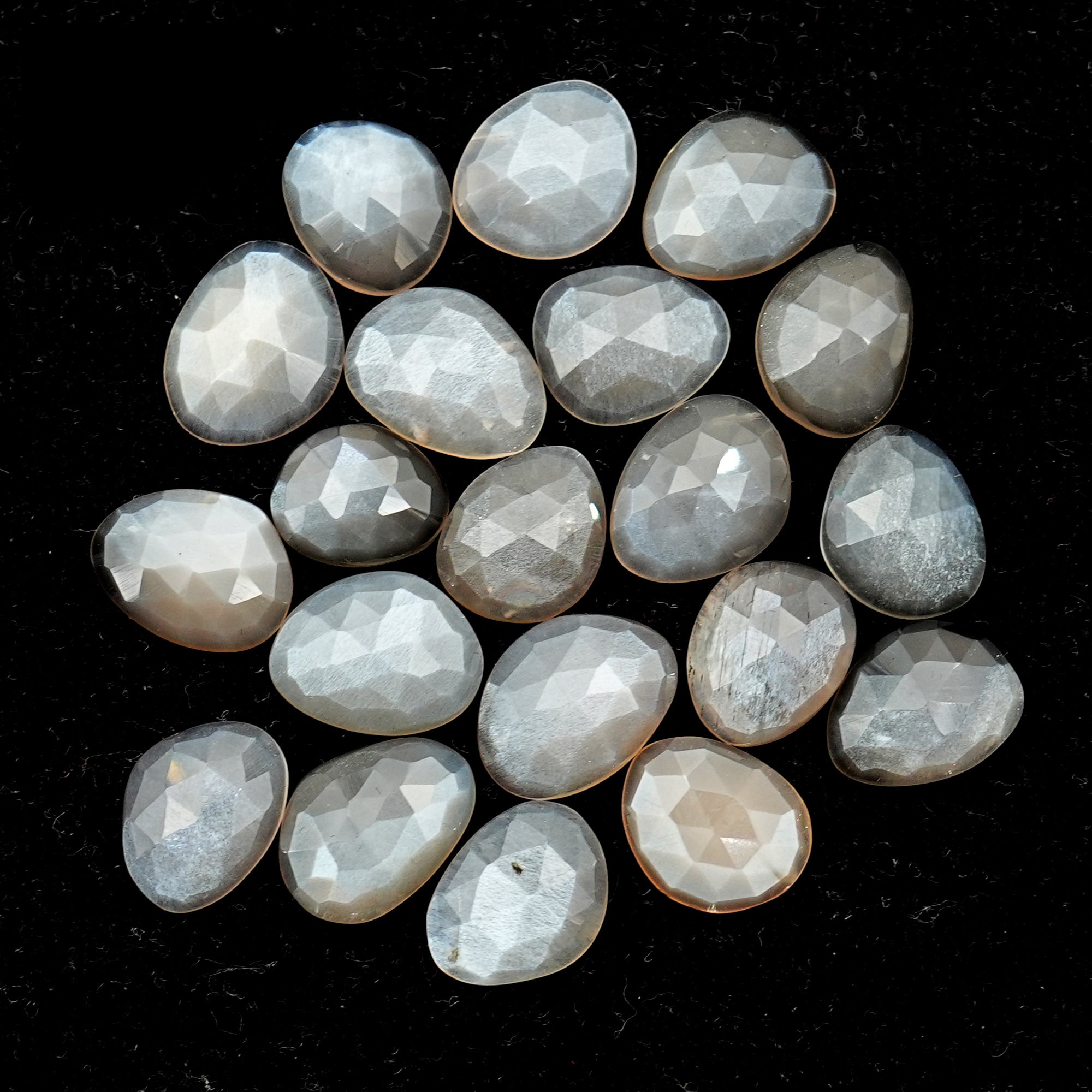 Grey Moonstone Rose Cut Cabochons | Freeform Gemstones for Jewelry Making - 20 pieces