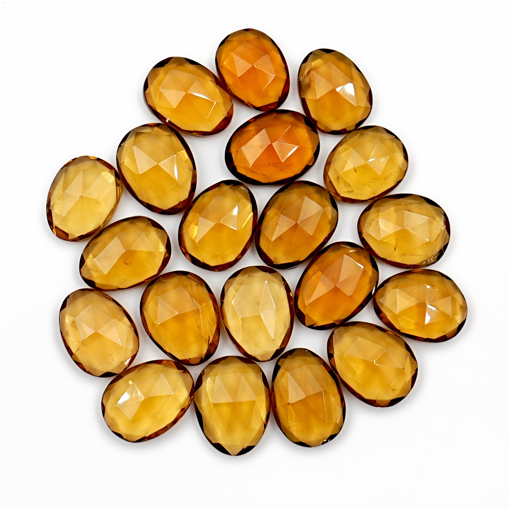 Honey Citrine Rosecut Cabochons | Freeform Faceted Yellow Gemstones For Jewelry - 20 Pieces