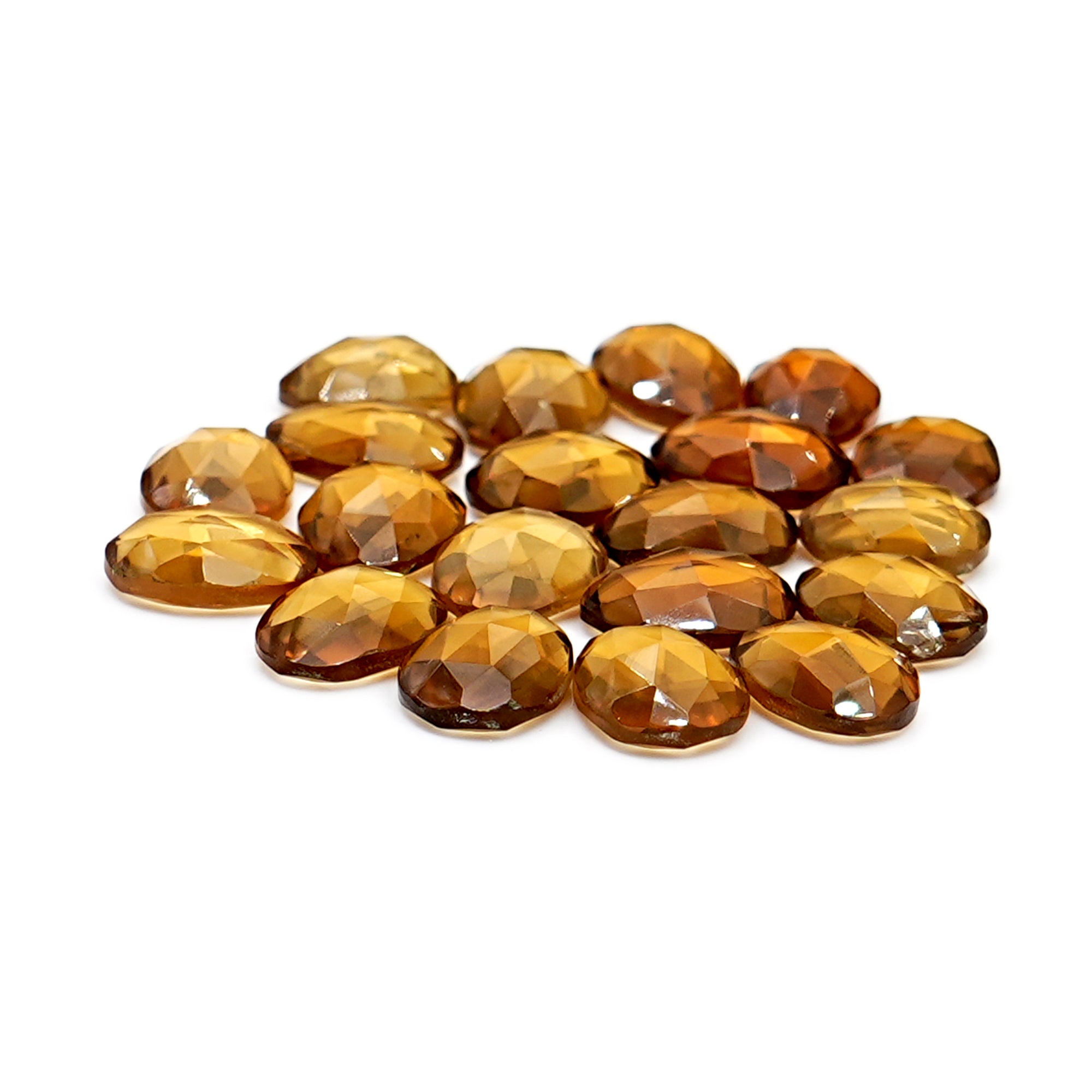 Honey Citrine Rosecut Cabochons | Freeform Faceted Yellow Gemstones For Jewelry - 20 Pieces