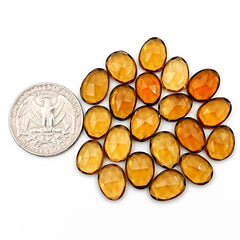 Honey Citrine Rosecut Cabochons | Freeform Faceted Yellow Gemstones For Jewelry - 20 Pieces