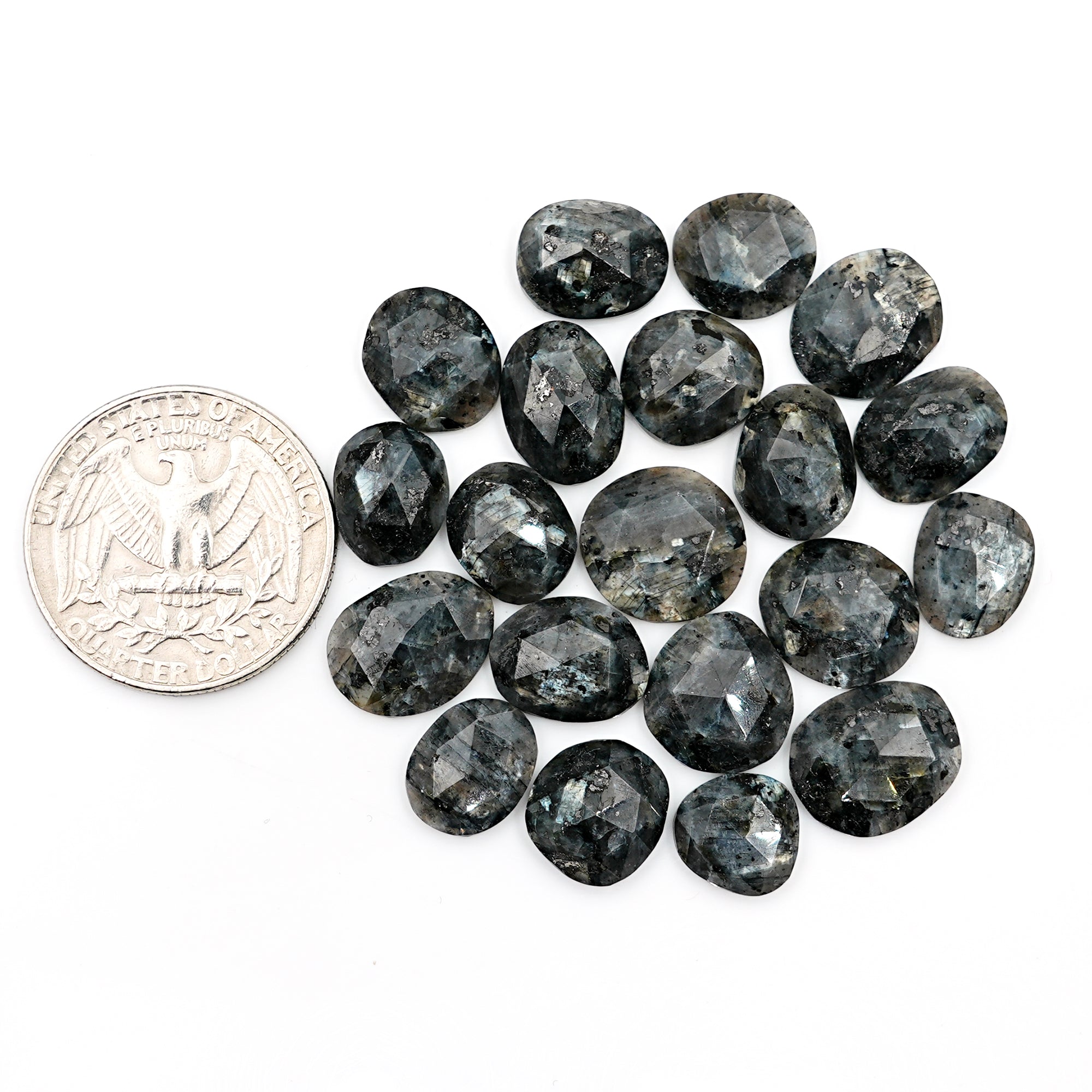 Natural Larvikite Rose Cut Gemstones | Freeform Cabochons for Jewelry Making - 20 Pieces
