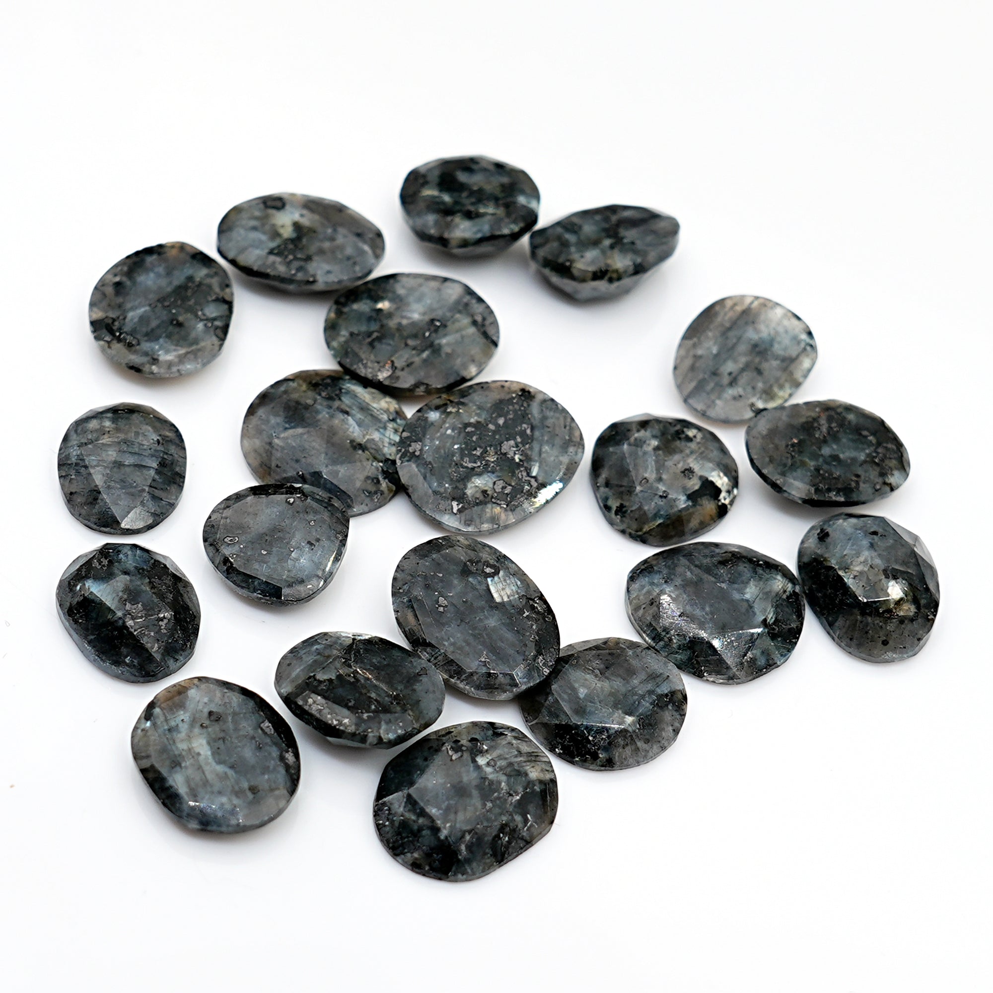 Natural Larvikite Rose Cut Gemstones | Freeform Cabochons for Jewelry Making - 20 Pieces