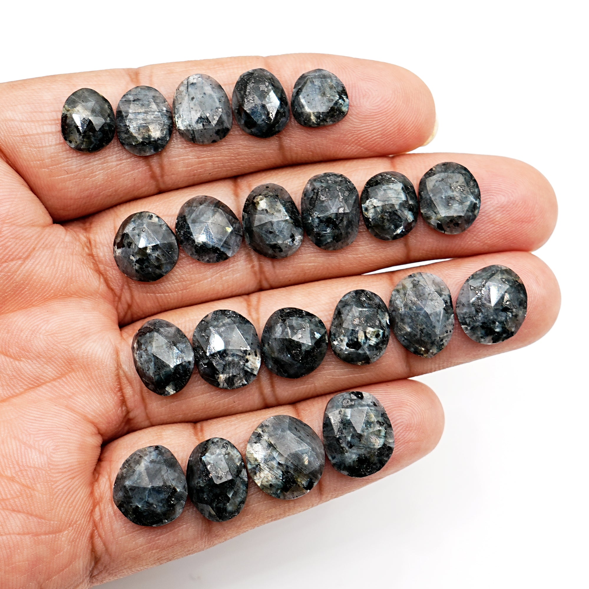 Natural Larvikite Rose Cut Gemstones | Freeform Cabochons for Jewelry Making - 20 Pieces