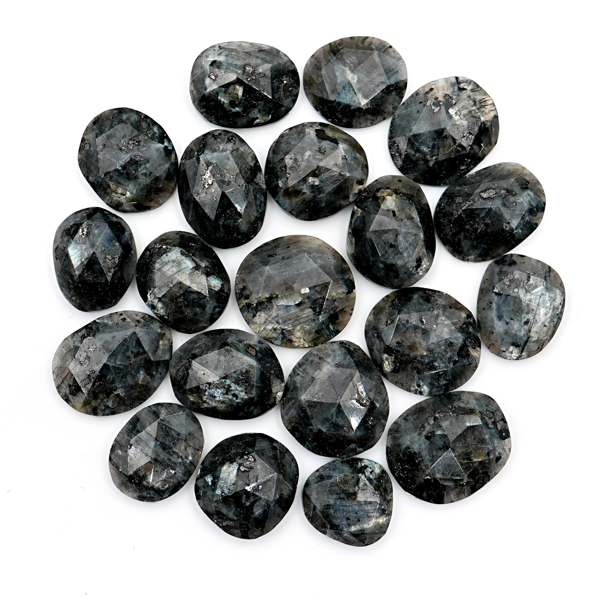 Natural Larvikite Rose Cut Gemstones | Freeform Cabochons for Jewelry Making - 20 Pieces