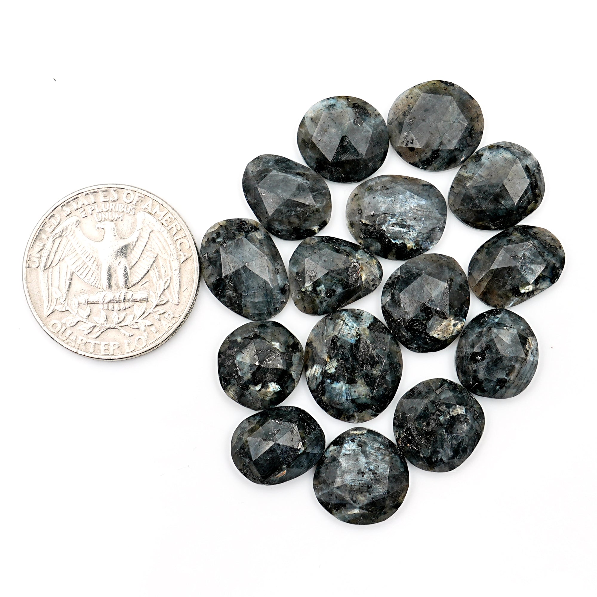 Freefrom Shape Larvikite Rose Cut Gemstones | Natural Cabochons with Blue Flash - 15 Pieces