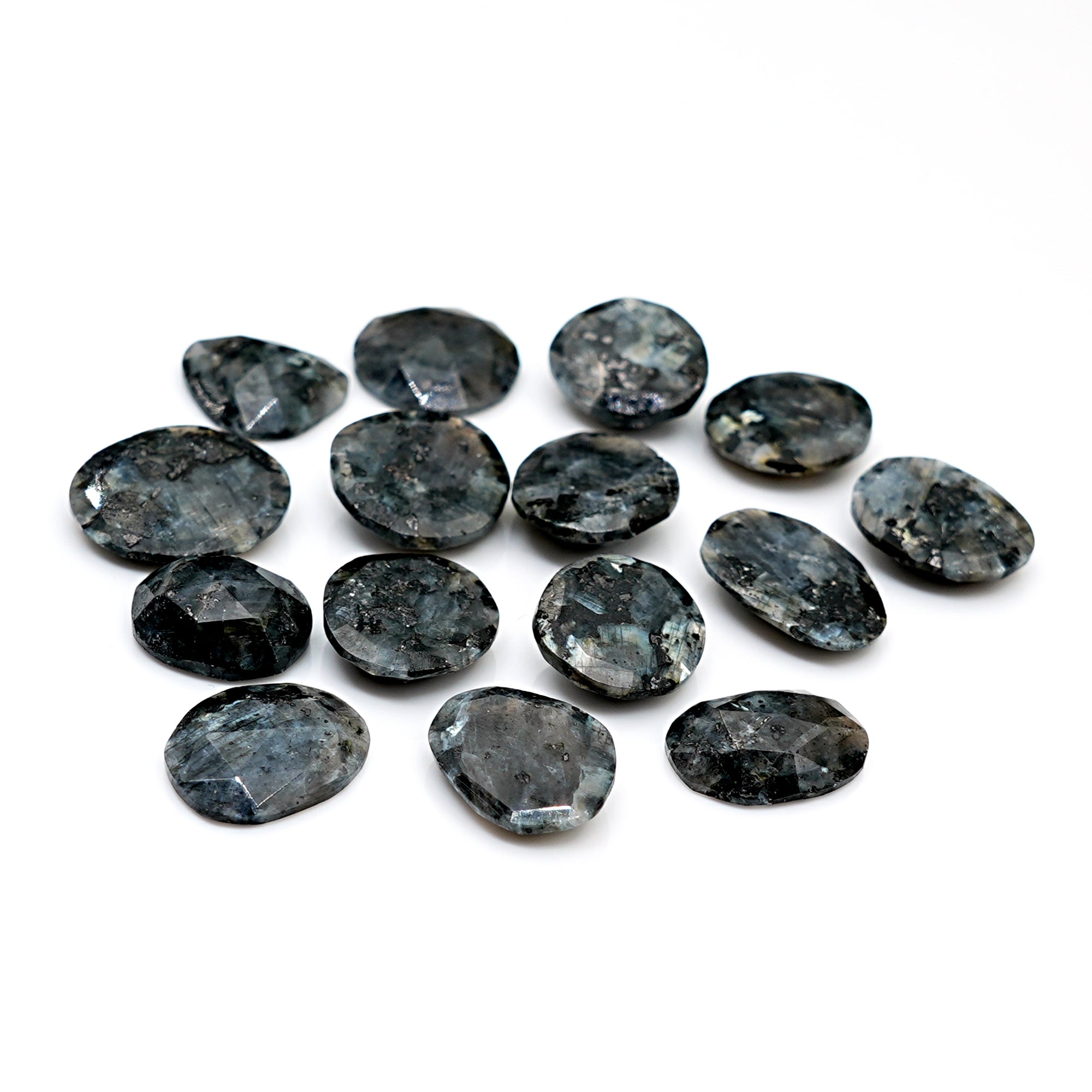 Freefrom Shape Larvikite Rose Cut Gemstones | Natural Cabochons with Blue Flash - 15 Pieces