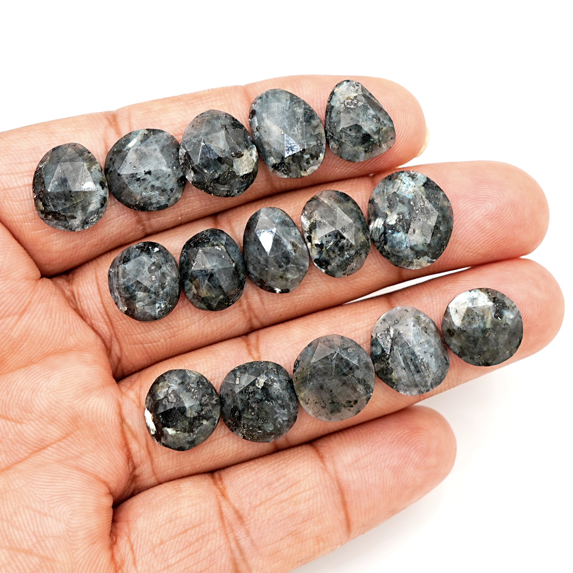 Freefrom Shape Larvikite Rose Cut Gemstones | Natural Cabochons with Blue Flash - 15 Pieces