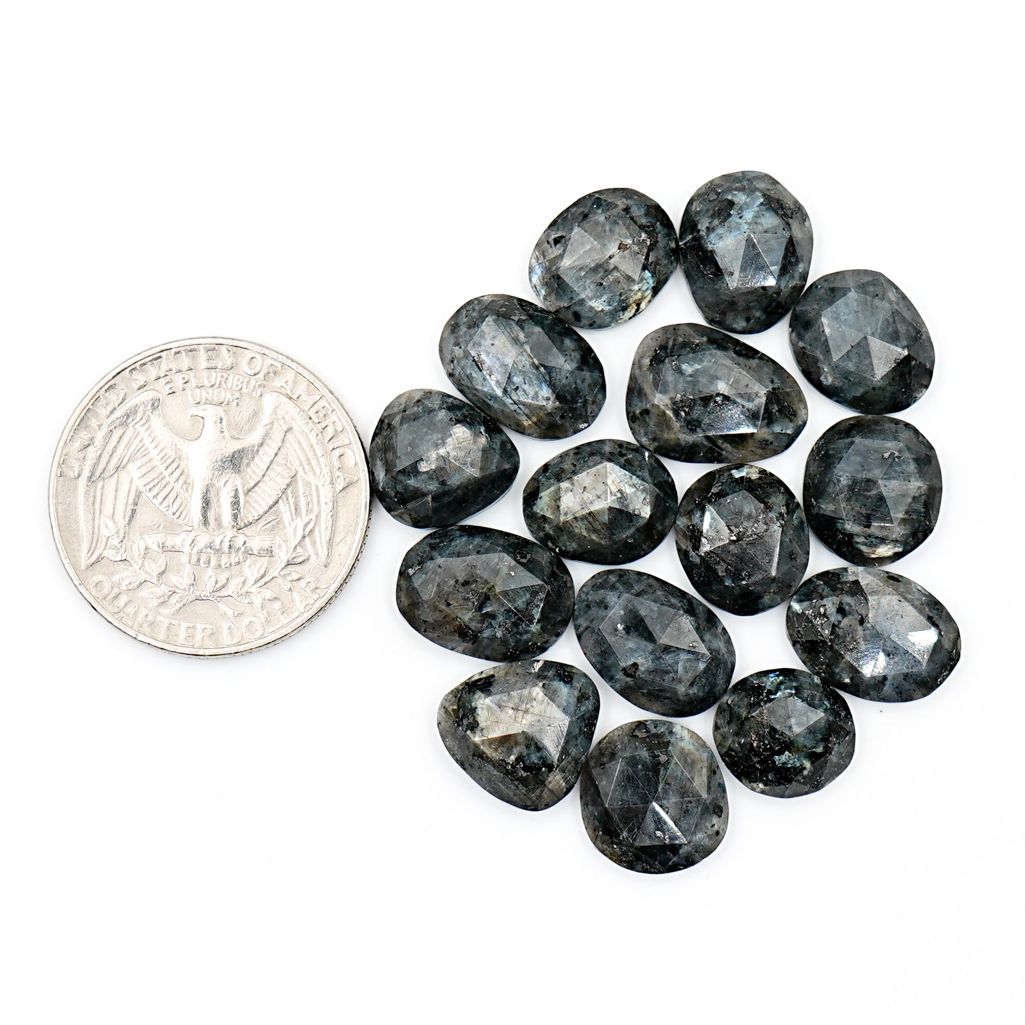 Larvikite Rose Cut Gemstones | Freeform Cabochons for Jewelry Making - 15 Pieces