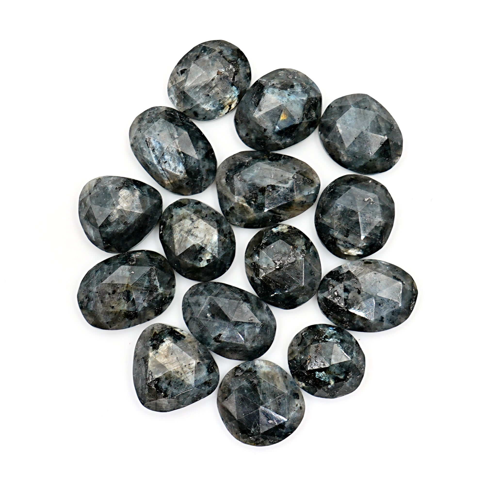 Larvikite Rose Cut Gemstones | Freeform Cabochons for Jewelry Making - 15 Pieces