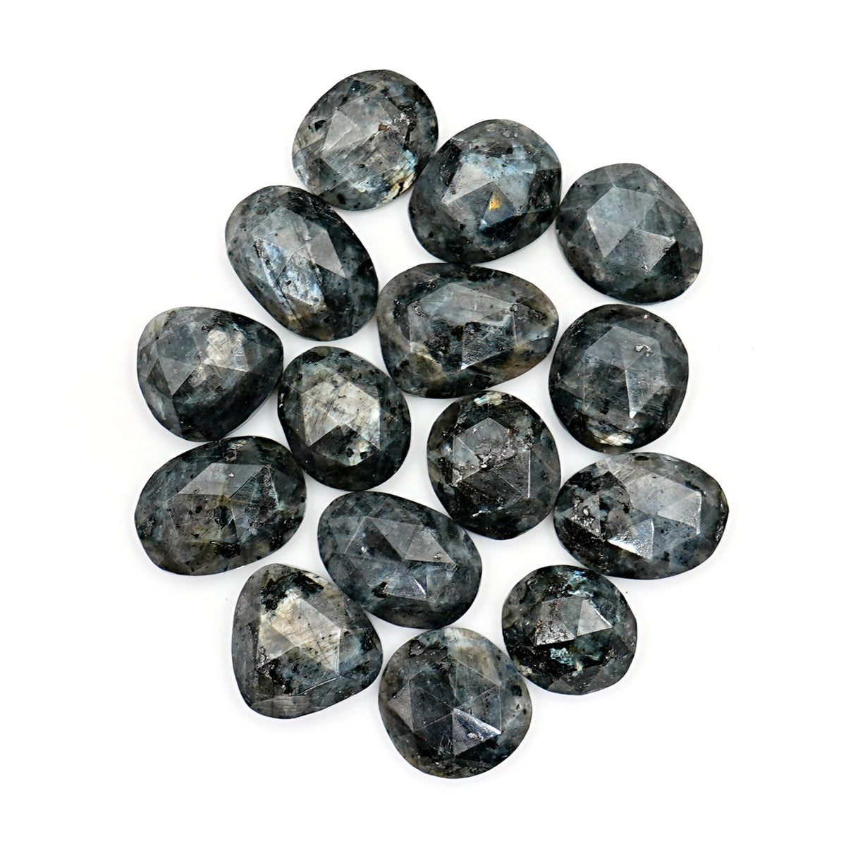 Larvikite Rose Cut Gemstones | Freeform Cabochons for Jewelry Making - 15 Pieces