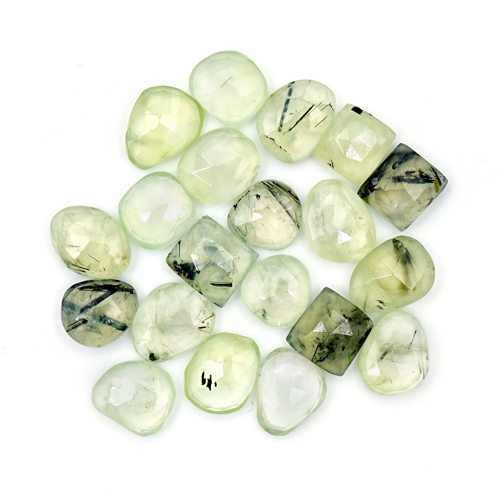 Natural Prehnite Rose Cut Cabochons | Green Gemstones in a Variety of Shapes - 20 Pieces
