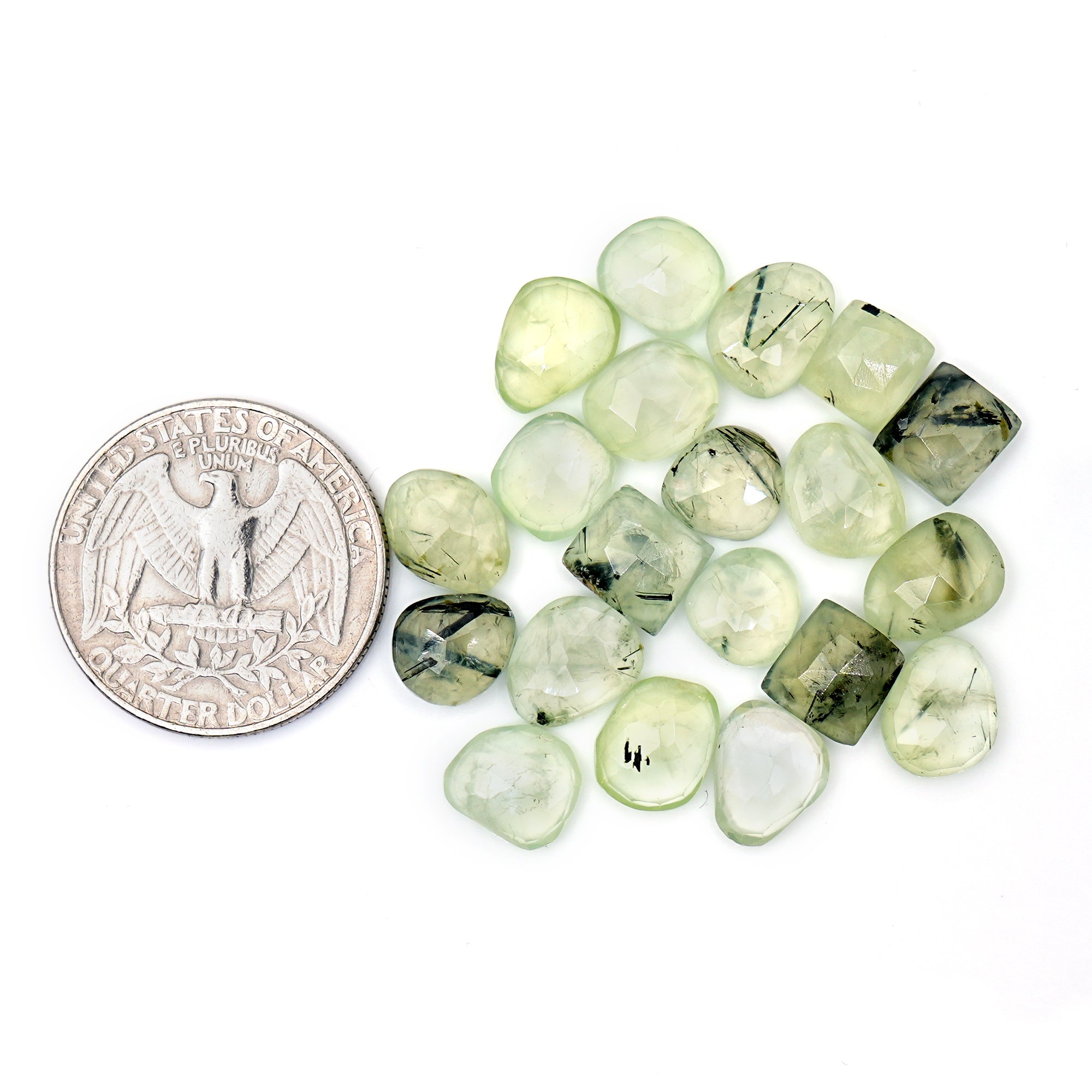 Natural Prehnite Rose Cut Cabochons | Green Gemstones in a Variety of Shapes - 20 Pieces