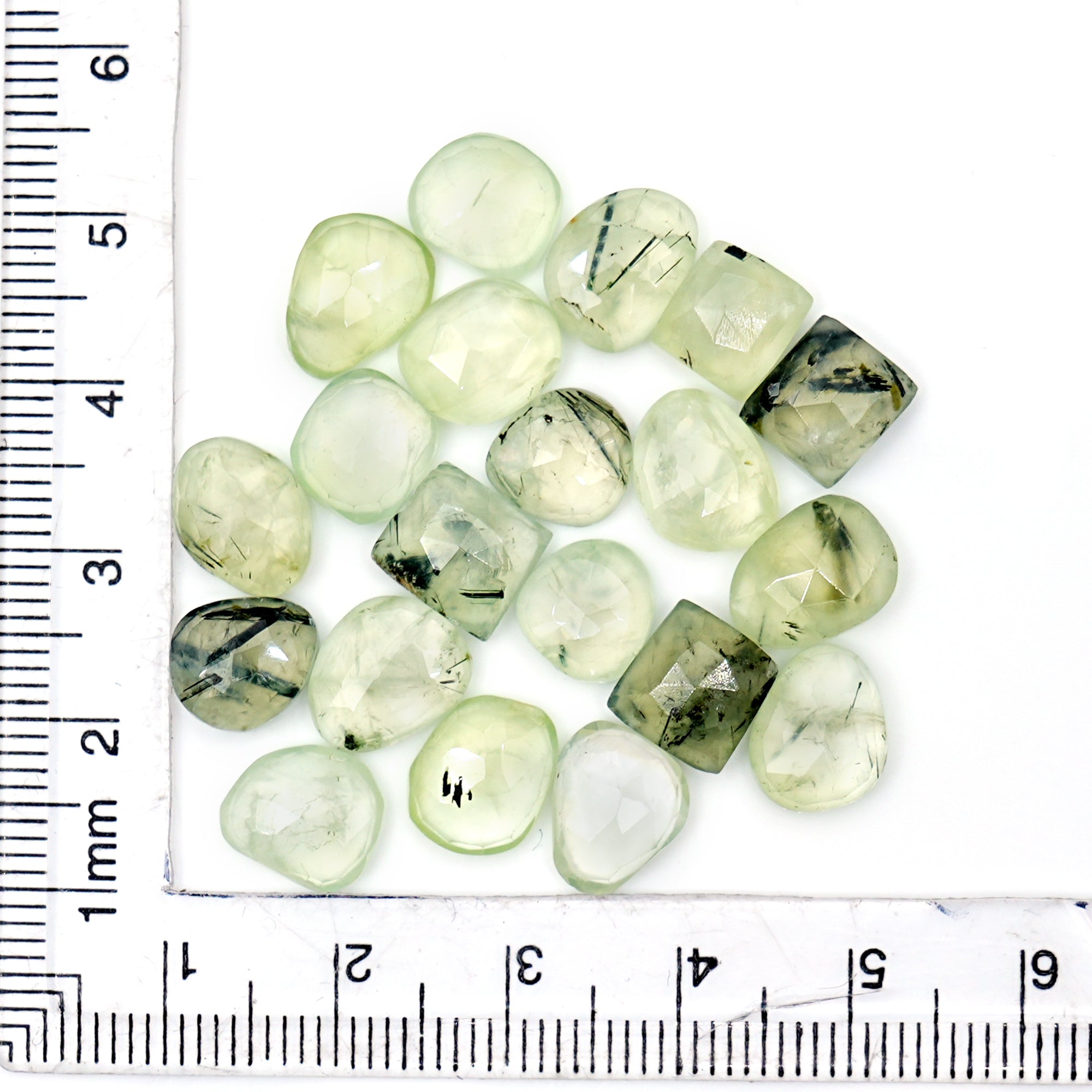 Natural Prehnite Rose Cut Cabochons | Green Gemstones in a Variety of Shapes - 20 Pieces