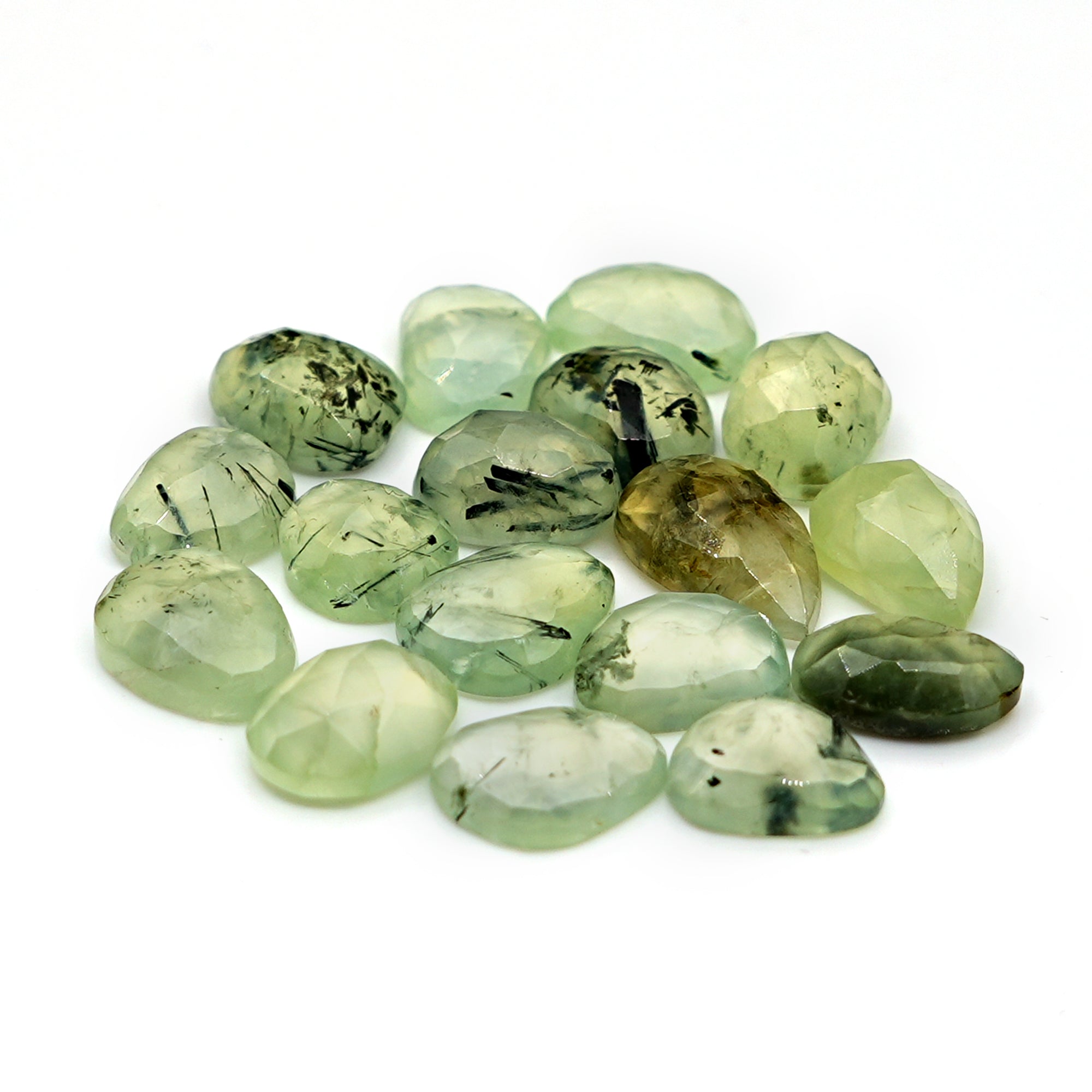 Prehnite Rose Cut Cabochons | Natural Green Gemstones for Jewelry Making - 18 Pieces
