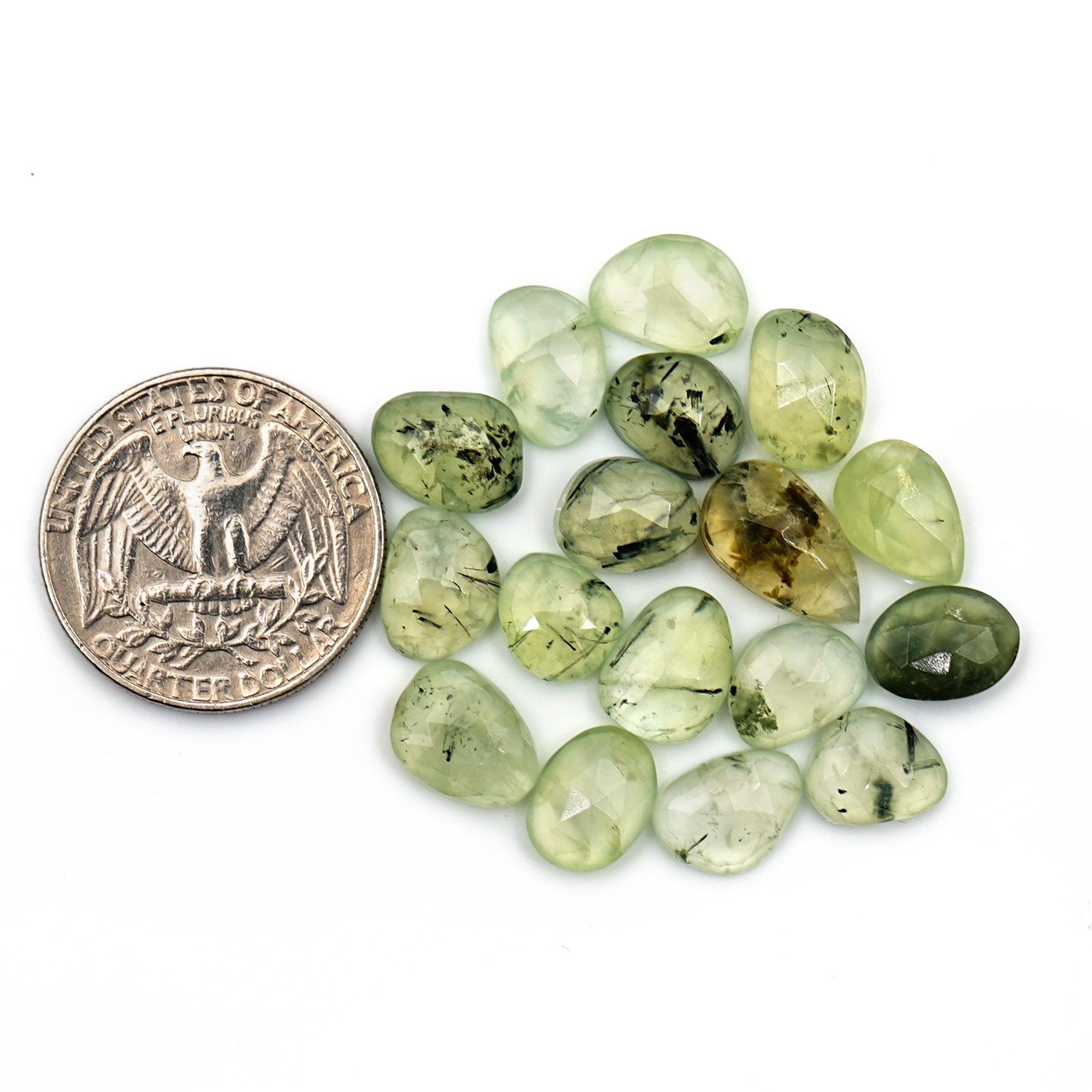 Prehnite Rose Cut Cabochons | Natural Green Gemstones for Jewelry Making - 18 Pieces