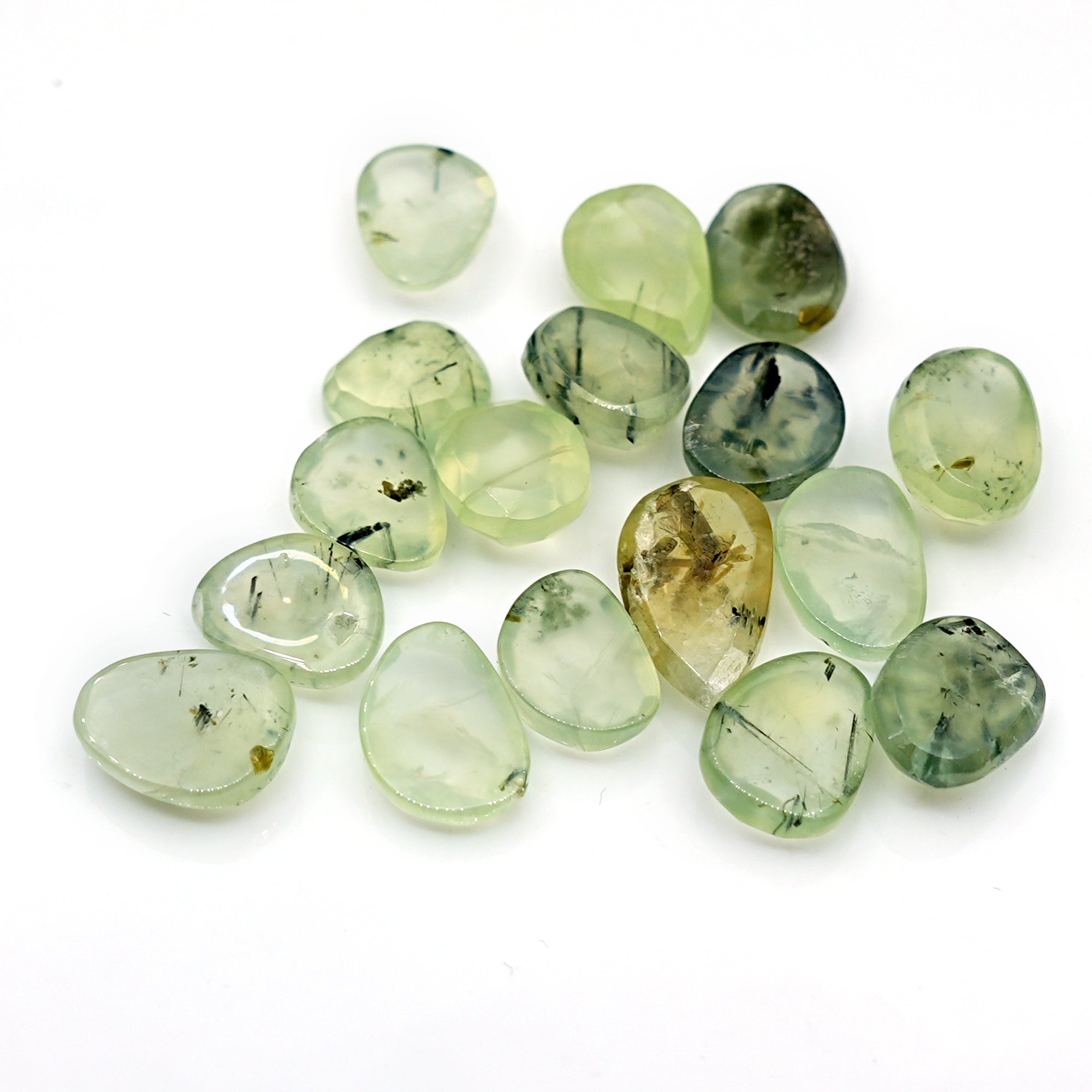Prehnite Rose Cut Cabochons | Natural Green Gemstones for Jewelry Making - 18 Pieces