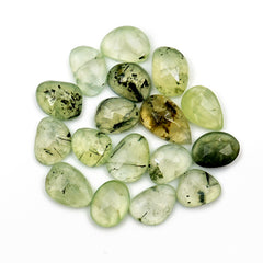 Prehnite Rose Cut Cabochons | Natural Green Gemstones for Jewelry Making - 18 Pieces