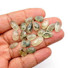 Prehnite Rosecut Cabochons | Mix Shape Flat Back Gemstones for Jewelry Making - 19 Pieces