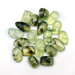 Prehnite Rosecut Cabochons | Mix Shape Flat Back Gemstones for Jewelry Making - 19 Pieces