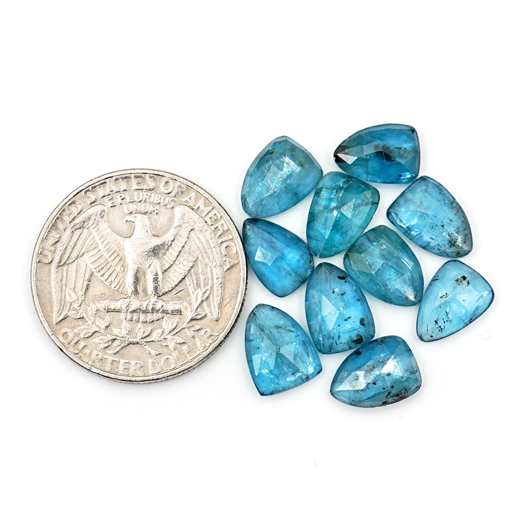 Aqua Kyanite Rose Cut Cabochons | Faceted Shield Shape Gems for Jewelry Making - 10 pieces