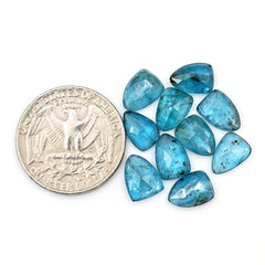 Aqua Kyanite Rose Cut Cabochons | Faceted Shield Shape Gems for Jewelry Making - 10 pieces