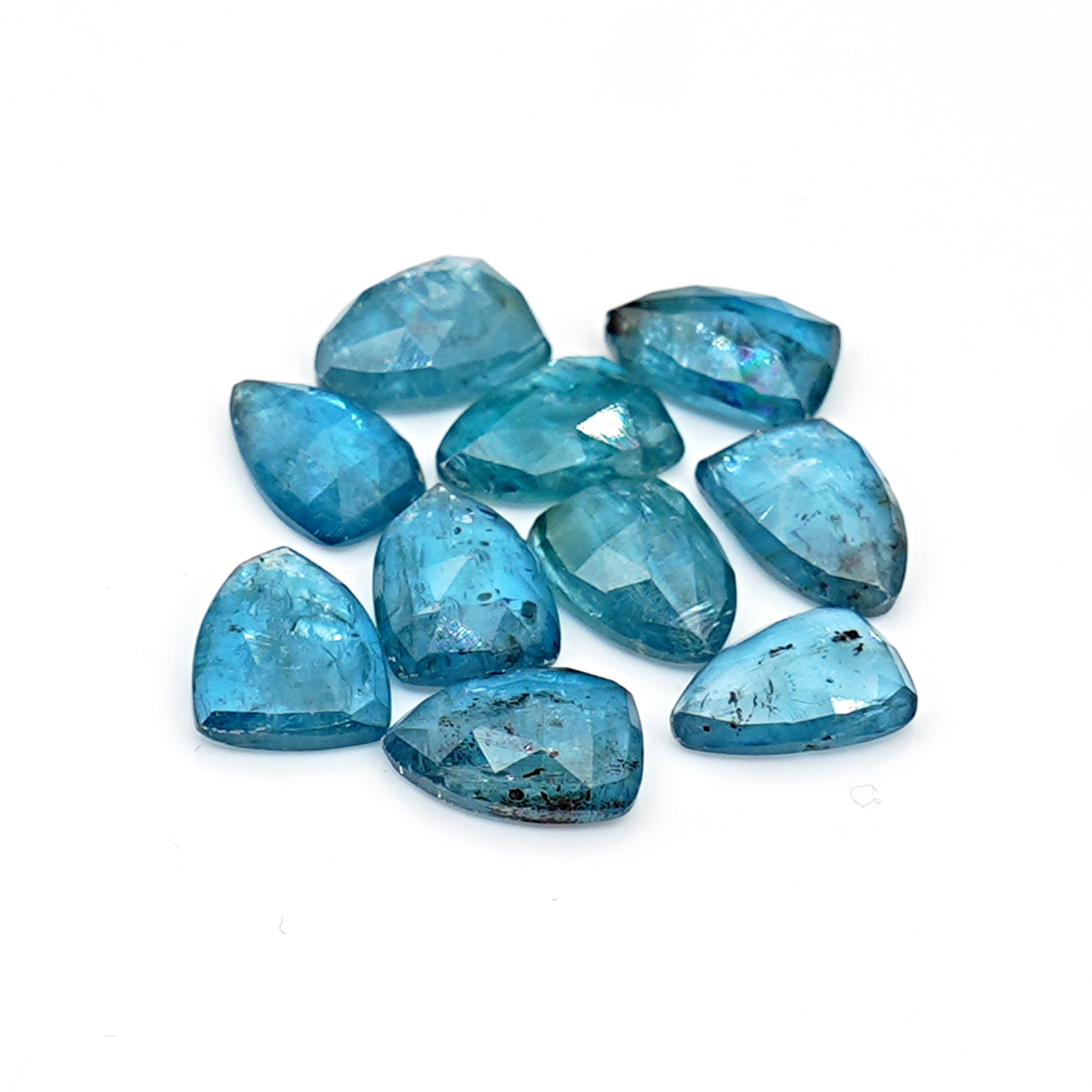 Aqua Kyanite Rose Cut Cabochons | Faceted Shield Shape Gems for Jewelry Making - 10 pieces