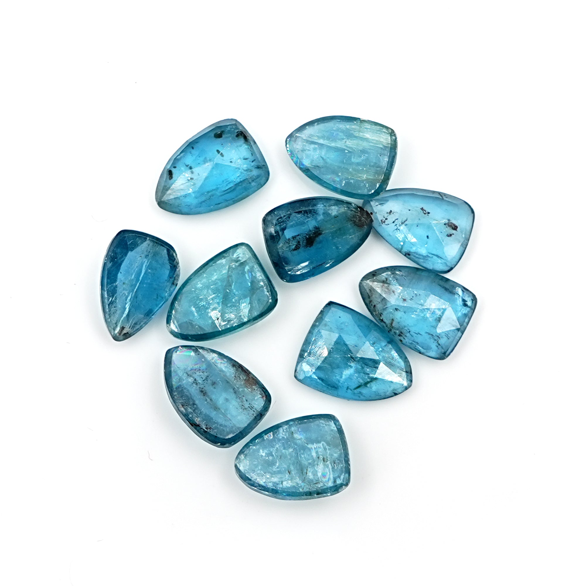 Aqua Kyanite Rose Cut Cabochons | Faceted Shield Shape Gems for Jewelry Making - 10 pieces