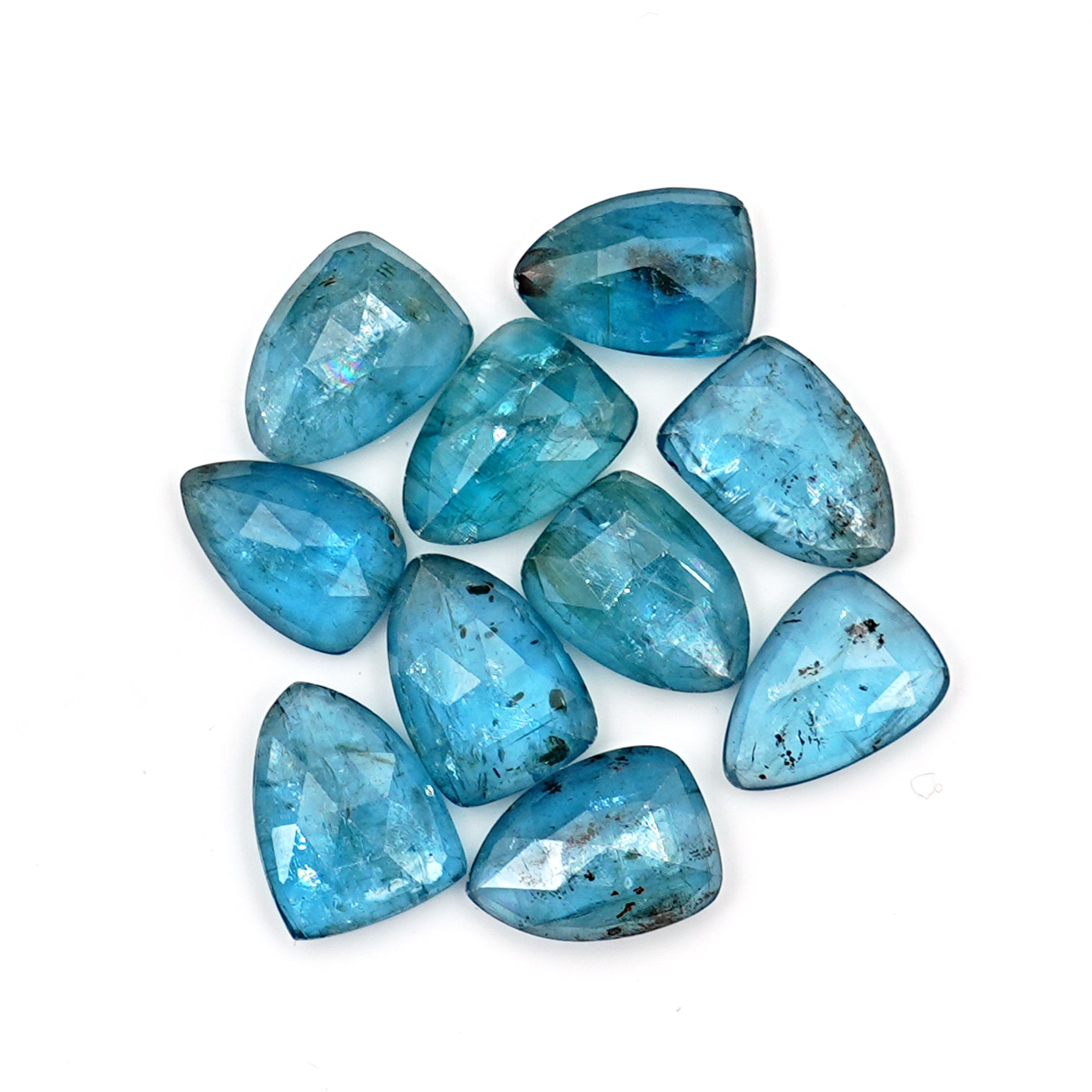 Aqua Kyanite Rose Cut Cabochons | Faceted Shield Shape Gems for Jewelry Making - 10 pieces