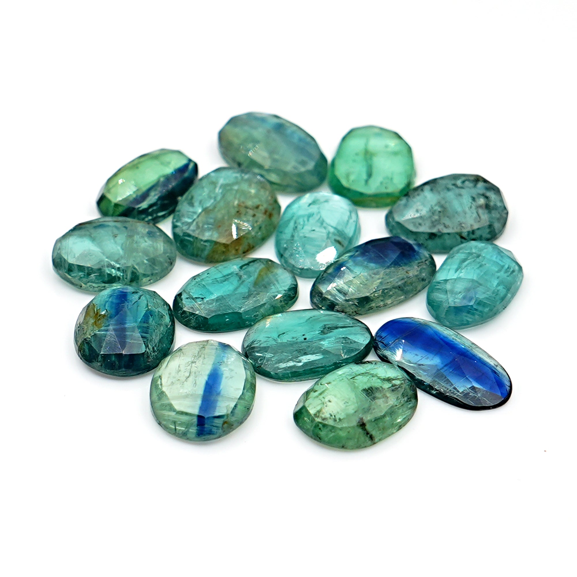 Emerald Green Kyanite Rosecut Oval Stones | Faceted Natural Gems for Jewelry Making - 15