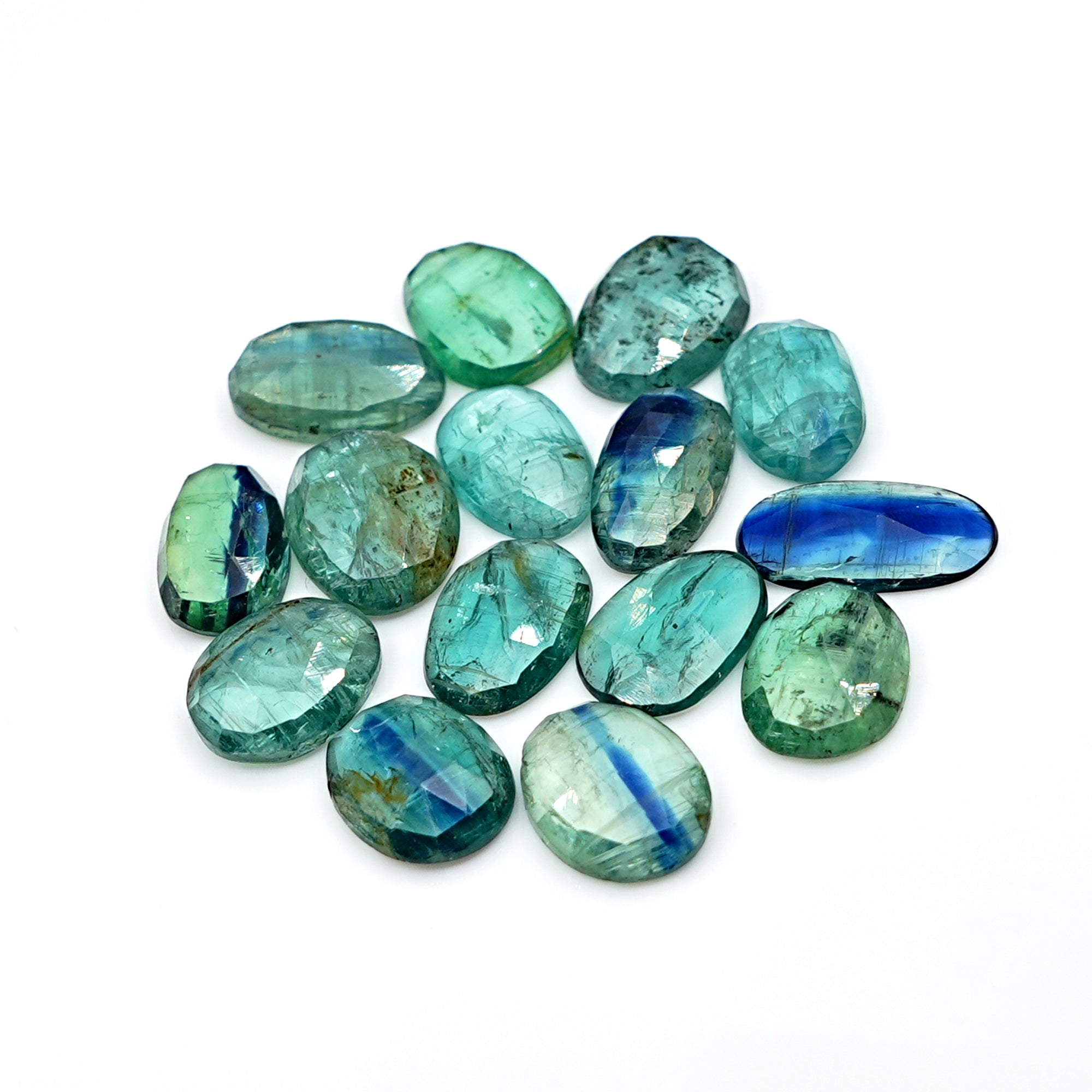 Emerald Green Kyanite Rosecut Oval Stones | Faceted Natural Gems for Jewelry Making - 15
