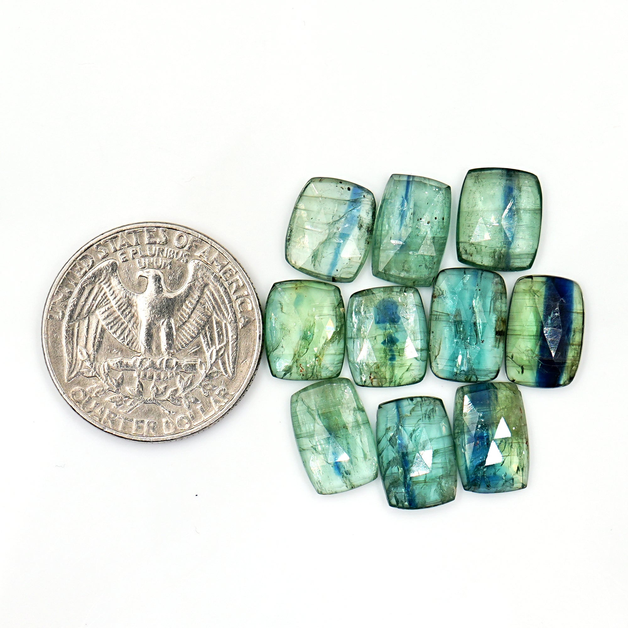 Green Kyanite Rosecut Freeform Cabochons | Natural Faceted Crystals for Jewelry - 10 Pieces