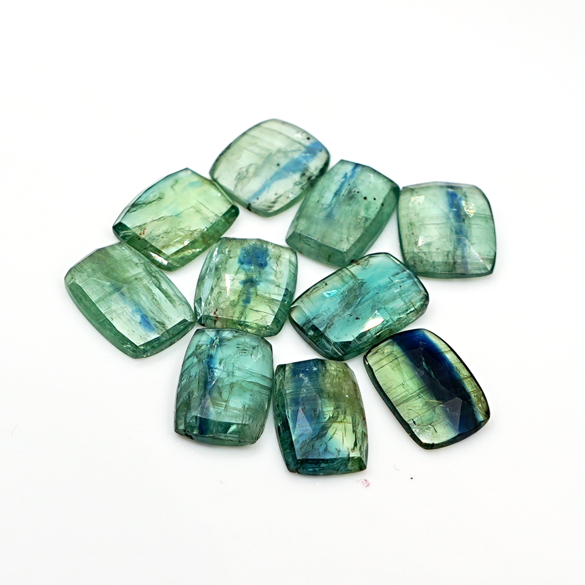 Green Kyanite Rosecut Freeform Cabochons | Natural Faceted Crystals for Jewelry - 10 Pieces