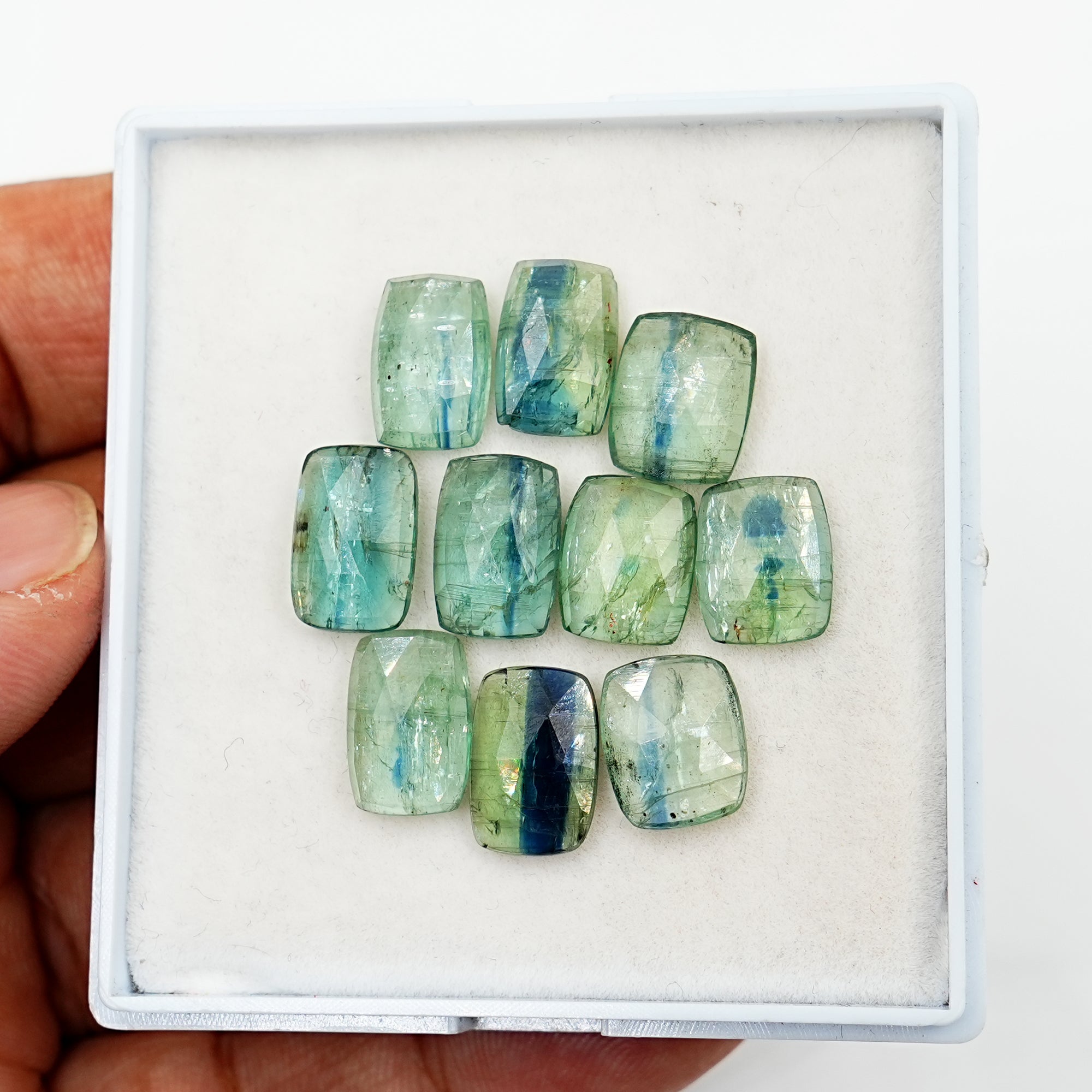 Green Kyanite Rosecut Freeform Cabochons | Natural Faceted Crystals for Jewelry - 10 Pieces