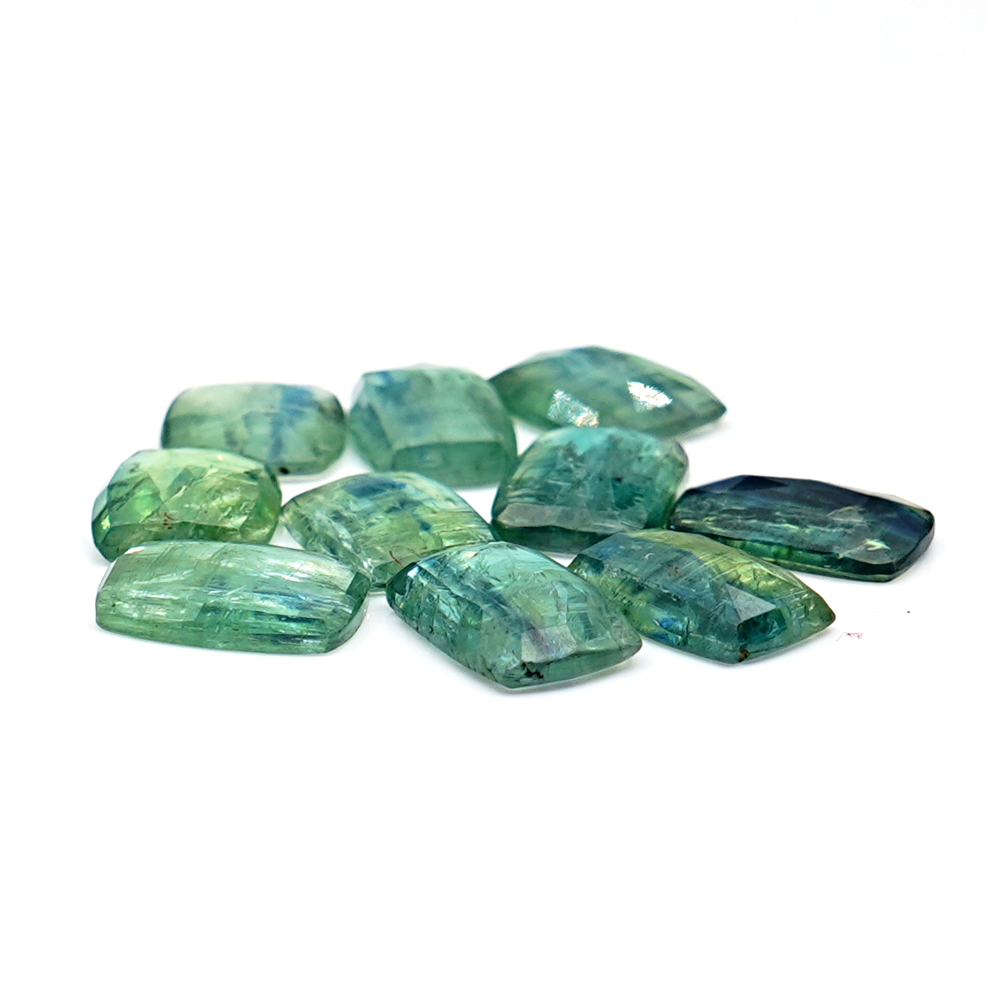 Green Kyanite Rosecut Freeform Cabochons | Natural Faceted Crystals for Jewelry - 10 Pieces