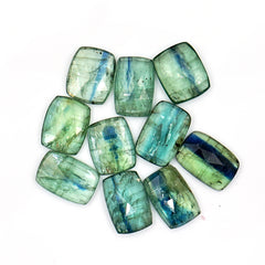 Green Kyanite Rosecut Freeform Cabochons | Natural Faceted Crystals for Jewelry - 10 Pieces