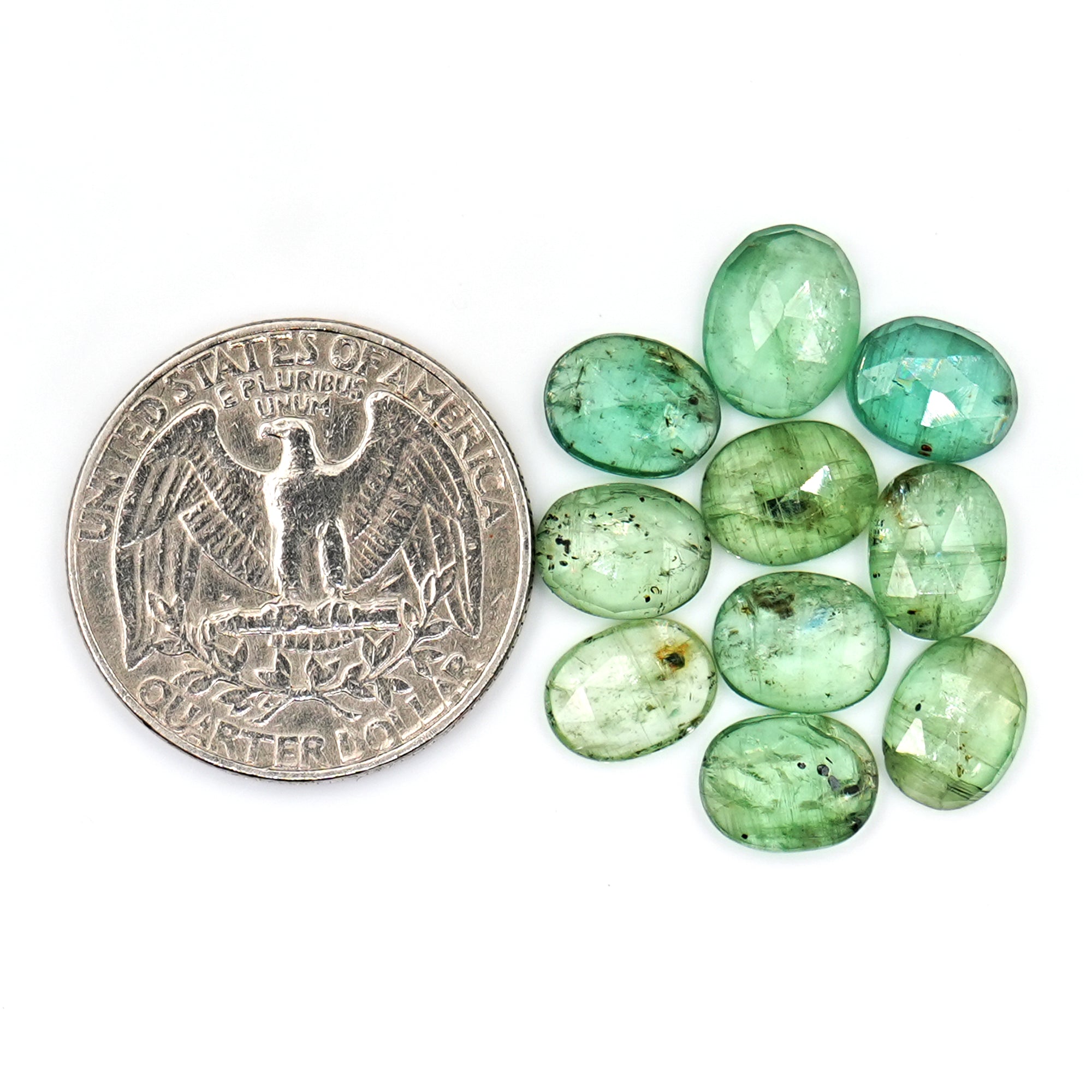 Green Kyanite Rosecut Oval Cabochons | Faceted Natural Stones for Jewelry Making - 10 Pieces