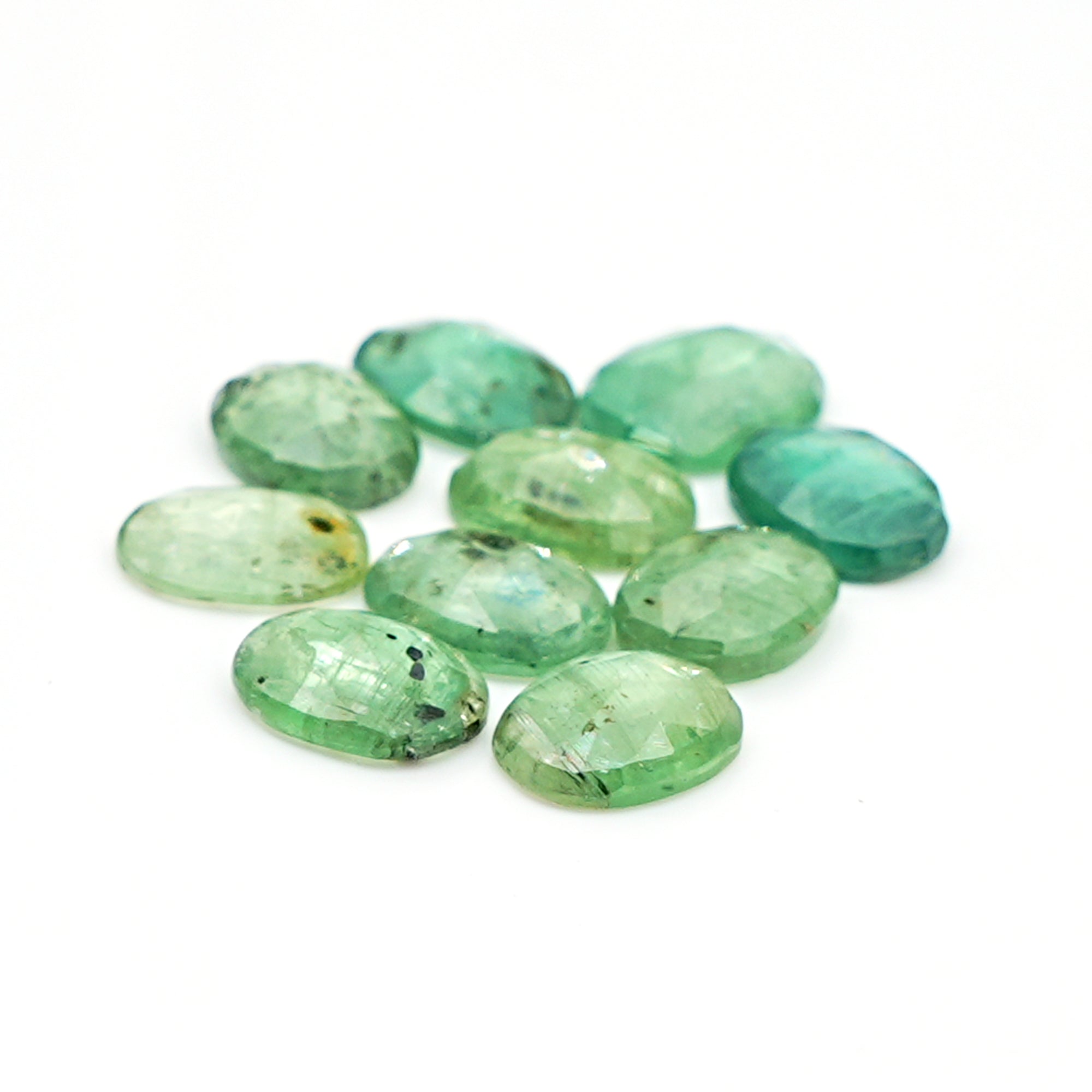 Green Kyanite Rosecut Oval Cabochons | Faceted Natural Stones for Jewelry Making - 10 Pieces