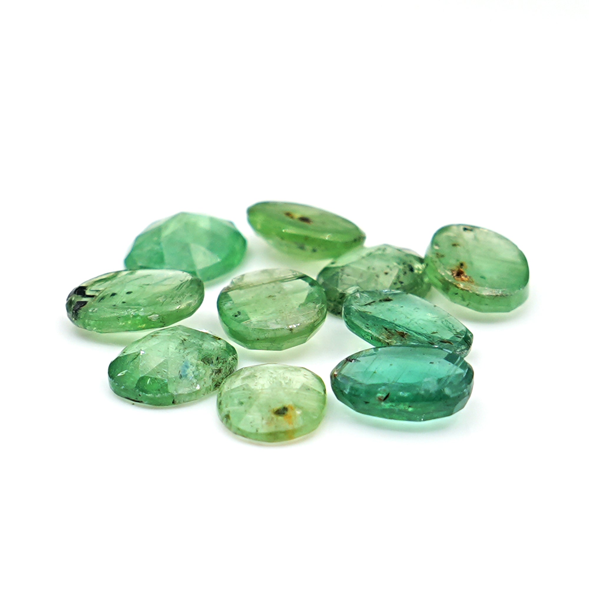 Green Kyanite Rosecut Oval Cabochons | Faceted Natural Stones for Jewelry Making - 10 Pieces
