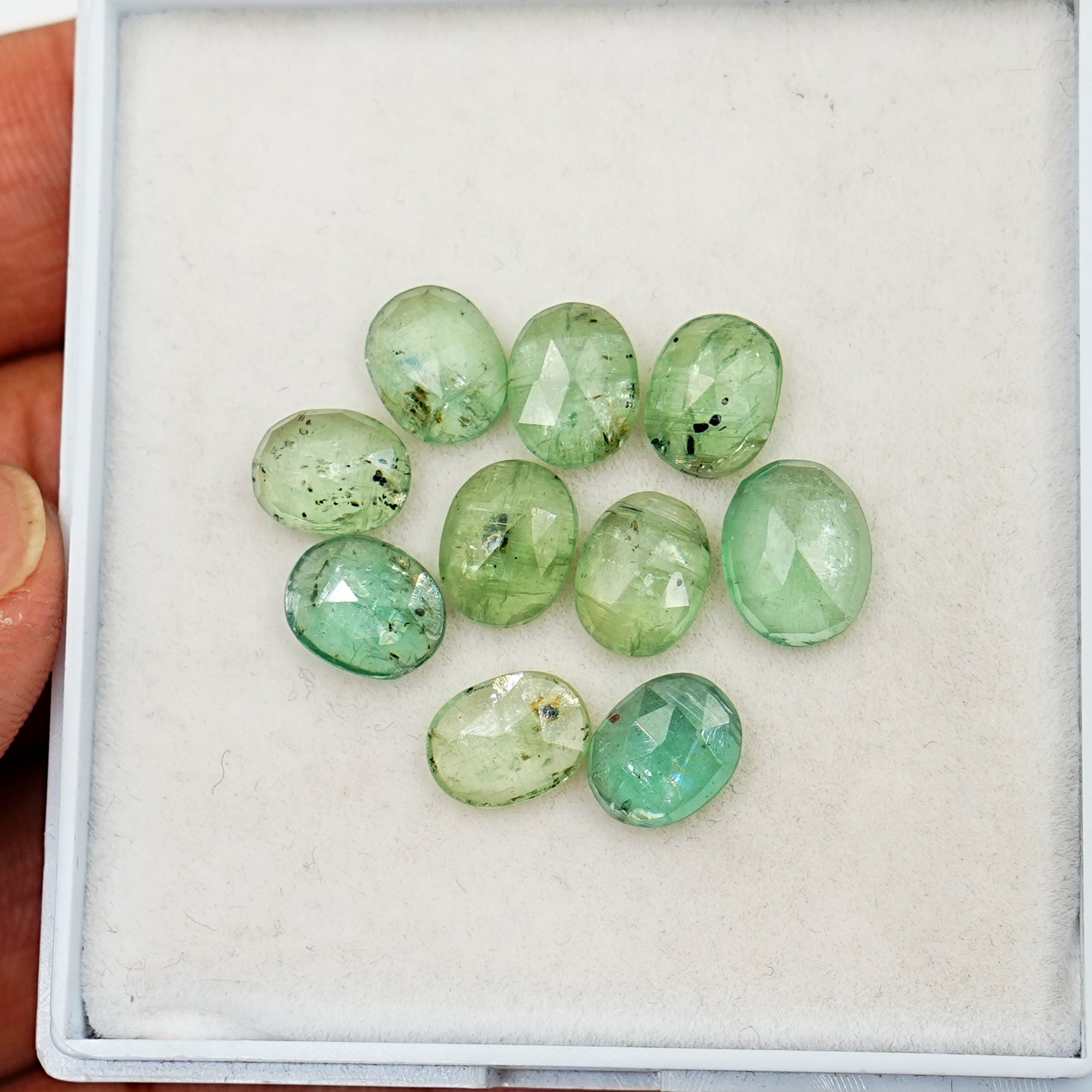 Green Kyanite Rosecut Oval Cabochons | Faceted Natural Stones for Jewelry Making - 10 Pieces