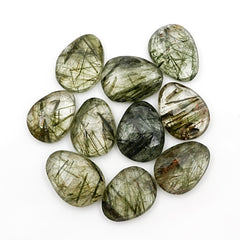 Natural Green Rutilated Quartz Rosecut Cabochons | Freeform Gemstones for Jewelry Making - 10 Pieces