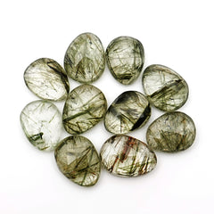 Green Rutilated Quartz Rosecut | Freeform Faceted Cabochons for Jewelry Making - 10 Pieces