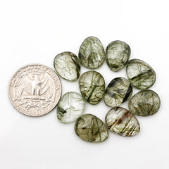 Green Rutilated Quartz Rosecut | Freeform Faceted Cabochons for Jewelry Making - 10 Pieces