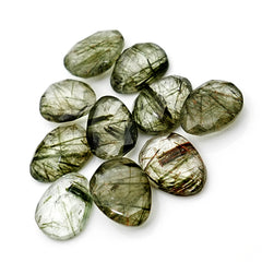 Green Rutilated Quartz Rosecut | Freeform Faceted Cabochons for Jewelry Making - 10 Pieces