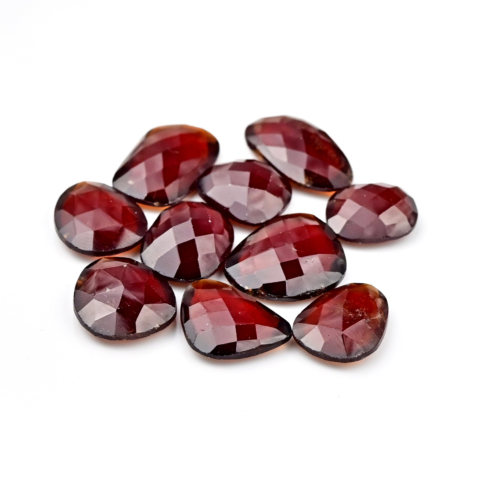 Hessonite Garnet Freeform Rose Cut Cabochons | Fiery Cinnamon Gemstone for Jewelry Making - 10 Pieces