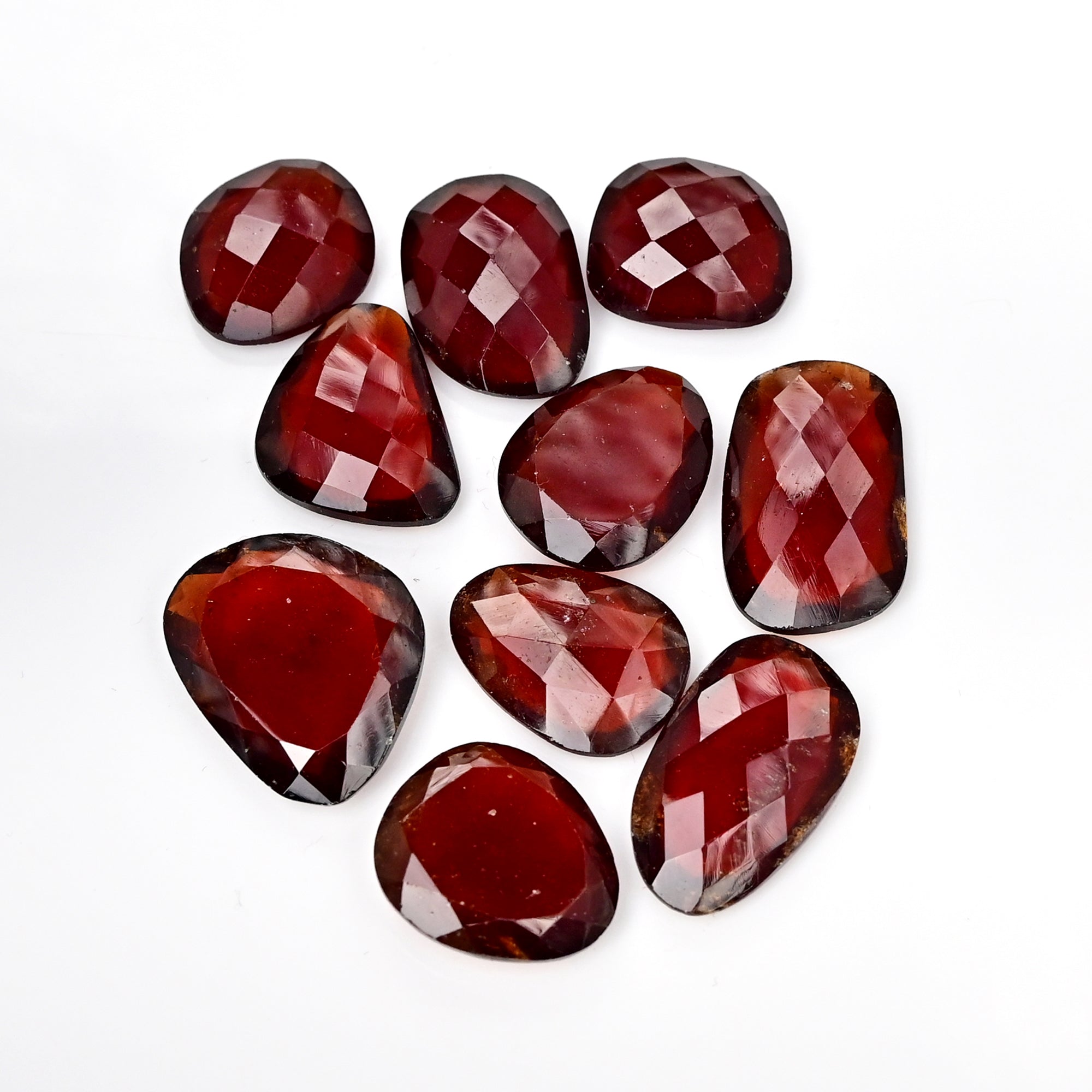 Hessonite Garnet Freeform Rose Cut Cabochons | Fiery Cinnamon Gemstone for Jewelry Making - 10 Pieces