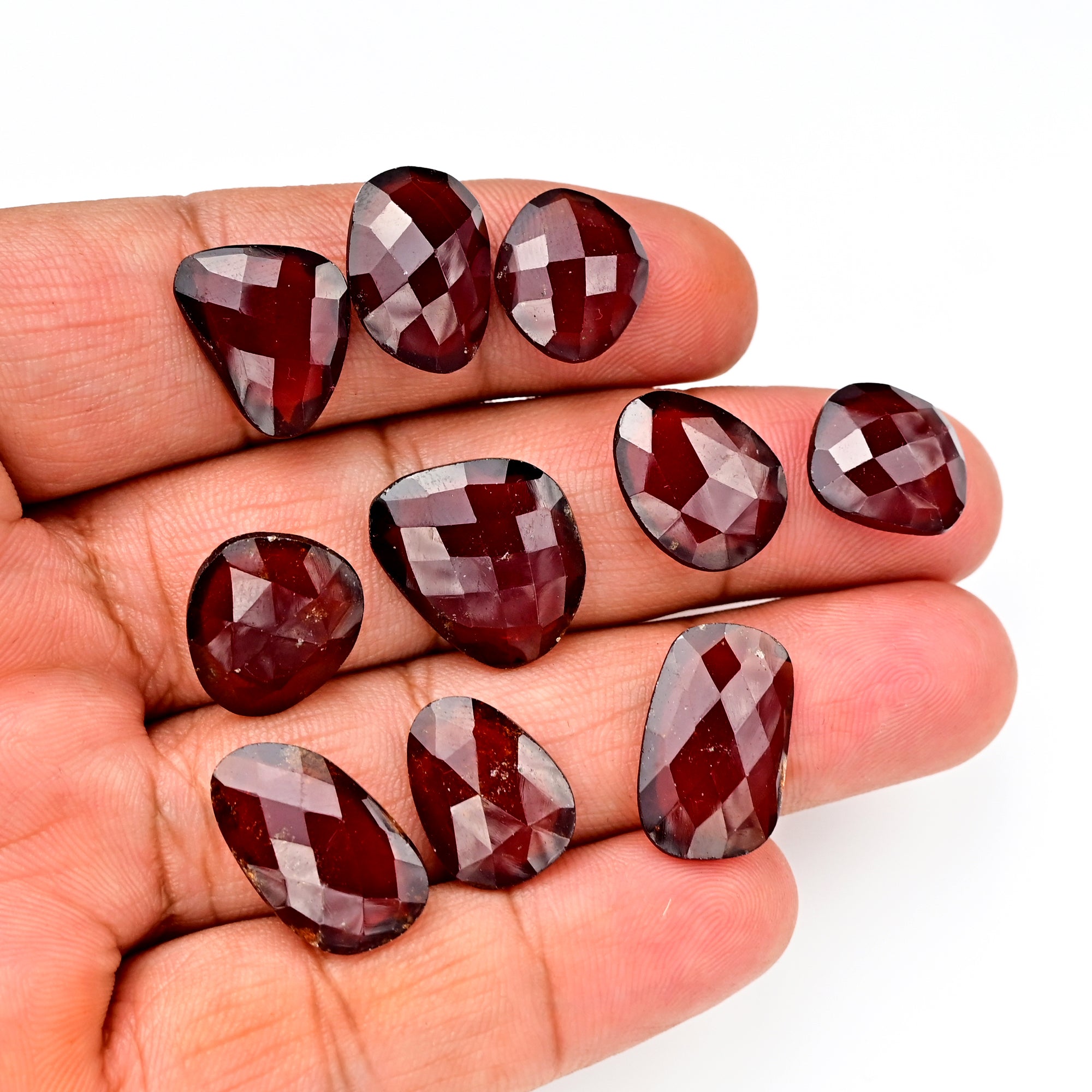 Hessonite Garnet Freeform Rose Cut Cabochons | Fiery Cinnamon Gemstone for Jewelry Making - 10 Pieces